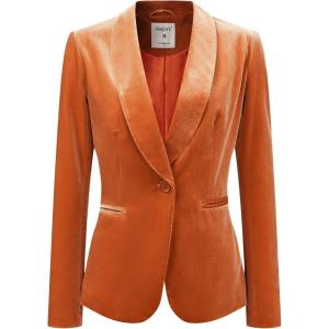 imageAllegra K Womens Halloween Christmas Office Coat Solid Shawl Collar 1 Button Velvet BlazerOrange