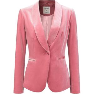 imageAllegra K Womens Halloween Christmas Office Coat Solid Shawl Collar 1 Button Velvet BlazerPink
