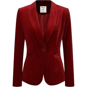 imageAllegra K Womens Halloween Christmas Office Coat Solid Shawl Collar 1 Button Velvet BlazerRed
