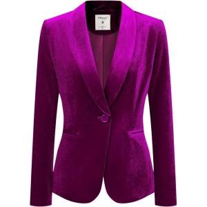 imageAllegra K Womens Halloween Christmas Office Coat Solid Shawl Collar 1 Button Velvet BlazerViolet Purple