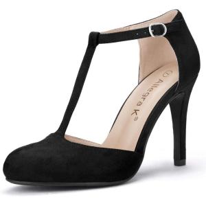 imageAllegra K Womens Rounded Toe Stiletto Heel TStrap Dress PumpsBlack