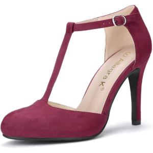 imageAllegra K Womens Rounded Toe Stiletto Heel TStrap Dress PumpsBurgundy