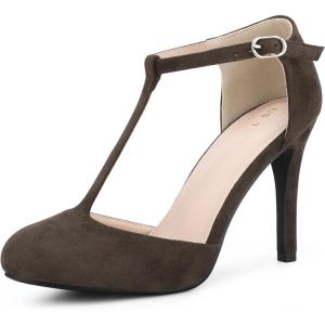 imageAllegra K Womens Rounded Toe Stiletto Heel TStrap Dress PumpsCoffee