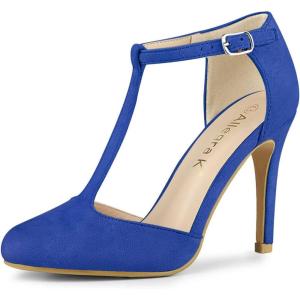 imageAllegra K Womens Rounded Toe Stiletto Heel TStrap Dress PumpsDeep Blue