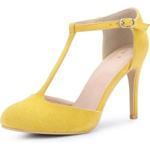 imageAllegra K Womens Rounded Toe Stiletto Heel TStrap Dress PumpsYellow