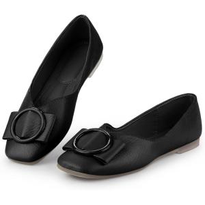 imageAllegra K Womens Squared Toe Comfortable Slip on Round Buckle Ballet FlatsBlack