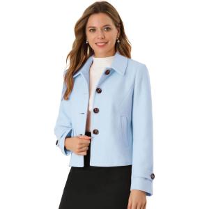 imageAllegra K Womens Turn Down Collar Long Sleeve Single Breasted Outwear Winter Pea CoatLight Blue