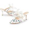 imageAllegra K Womens Pointed Toe Lace Bow Floral Printed Stiletto Heels MulesWhite