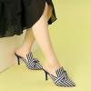 imageAllegra K Womens Stripe Bow Slip on Stiletto Heel Slides MulesDeep Blue