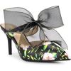 imageAllegra K Womens Pointed Toe Lace Bow Floral Printed Stiletto Heels MulesBlack