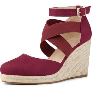 imageAllegra K Womens Espadrilles Closed Toe Wedges Heels SandalsBurgundy