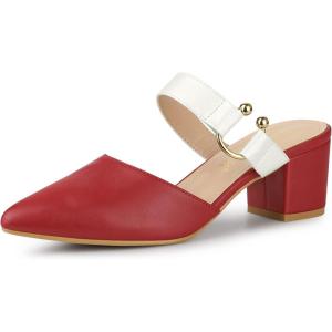 imageAllegra K Womens Pointed Toe Chunky Heel Dress Mules PumpsRed White