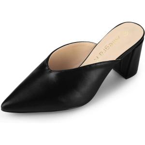 imageAllegra K Womens Pointed Toe Chunky Heels Slides MulesBlack