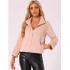 imageAllegra K Cropped Fleece Jacket for Womens Zip Up Faux Fur JacketPink