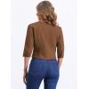 imageAllegra K Denim Jacket for Womens Collarless 2025 Cardigan 34 Sleeve Crop Jean JacketsBrown