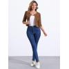 imageAllegra K Denim Jacket for Womens Collarless 2025 Cardigan 34 Sleeve Crop Jean JacketsBrown