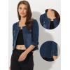 imageAllegra K Denim Jacket for Womens Collarless 2025 Cardigan 34 Sleeve Crop Jean JacketsDark Blue