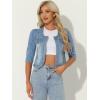 imageAllegra K Denim Jacket for Womens Collarless 2025 Cardigan 34 Sleeve Crop Jean JacketsLight Blue