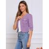 imageAllegra K Denim Jacket for Womens Collarless 2025 Cardigan 34 Sleeve Crop Jean JacketsPurple
