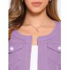 imageAllegra K Denim Jacket for Womens Collarless 2025 Cardigan 34 Sleeve Crop Jean JacketsPurple