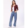 imageAllegra K Denim Jacket for Womens Collarless 2025 Cardigan 34 Sleeve Crop Jean JacketsPurple Red
