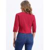 imageAllegra K Denim Jacket for Womens Collarless 2025 Cardigan 34 Sleeve Crop Jean JacketsRed