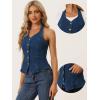 imageAllegra K Denim Vest for Womens Halter Neck Button Down Backless Jean WaistcoatDark Blue