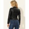 imageAllegra K PU Crop Jacket for Womens Slim Fit Zip Up Belted Motorcycle Faux Leather JacketsBlack
