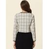 imageAllegra K Tweed Jacket for Womens Long Sleeve Casual Work Office Plaid Short OutwearBlack White