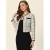 imageAllegra K Tweed Jacket for Womens Long Sleeve Casual Work Office Plaid Short OutwearBlack White
