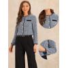 imageAllegra K Tweed Jacket for Womens Long Sleeve Casual Work Office Plaid Short OutwearBlue White