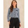 imageAllegra K Tweed Jacket for Womens Long Sleeve Casual Work Office Plaid Short OutwearBlue White