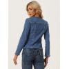 imageAllegra K Women Cropped Jean Jacket Long Sleeve Collarless One Button Lightweight Stretchy Fitted Denim Shacket JacketsBlue