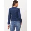 imageAllegra K Women Cropped Jean Jacket Long Sleeve Collarless One Button Lightweight Stretchy Fitted Denim Shacket JacketsDark Blue