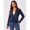 imageAllegra K Women Cropped Jean Jacket Long Sleeve Collarless One Button Lightweight Stretchy Fitted Denim Shacket JacketsDeep Blue