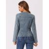 imageAllegra K Women Cropped Jean Jacket Long Sleeve Collarless One Button Lightweight Stretchy Fitted Denim Shacket JacketsGrey Blue