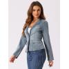 imageAllegra K Women Cropped Jean Jacket Long Sleeve Collarless One Button Lightweight Stretchy Fitted Denim Shacket JacketsGrey Blue