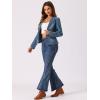 imageAllegra K Women Cropped Jean Jacket Long Sleeve Collarless One Button Lightweight Stretchy Fitted Denim Shacket JacketsIce Blue