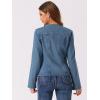 imageAllegra K Women Cropped Jean Jacket Long Sleeve Collarless One Button Lightweight Stretchy Fitted Denim Shacket JacketsIce Blue