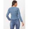 imageAllegra K Women Cropped Jean Jacket Long Sleeve Collarless One Button Lightweight Stretchy Fitted Denim Shacket JacketsLight Blue