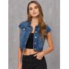 imageAllegra K Womens 2024 Summer Button Down Cap Short Sleeve Cropped Jean Denim JacketBlue