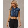 imageAllegra K Womens 2024 Summer Button Down Cap Short Sleeve Cropped Jean Denim JacketDark Blue
