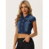 imageAllegra K Womens 2024 Summer Button Down Cap Short Sleeve Cropped Jean Denim JacketDark Blue