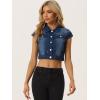 imageAllegra K Womens 2024 Summer Button Down Cap Short Sleeve Cropped Jean Denim JacketDark Blue