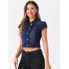 imageAllegra K Womens 2024 Summer Button Down Cap Short Sleeve Cropped Jean Denim JacketDeep Blue