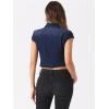 imageAllegra K Womens 2024 Summer Button Down Cap Short Sleeve Cropped Jean Denim JacketDeep Blue