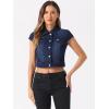 imageAllegra K Womens 2024 Summer Button Down Cap Short Sleeve Cropped Jean Denim JacketDeep Blue