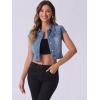 imageAllegra K Womens 2024 Summer Button Down Cap Short Sleeve Cropped Jean Denim JacketJean Blue