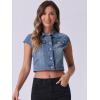 imageAllegra K Womens 2024 Summer Button Down Cap Short Sleeve Cropped Jean Denim JacketJean Blue