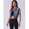 imageAllegra K Womens 2024 Summer Button Down Cap Short Sleeve Cropped Jean Denim JacketJean Blue